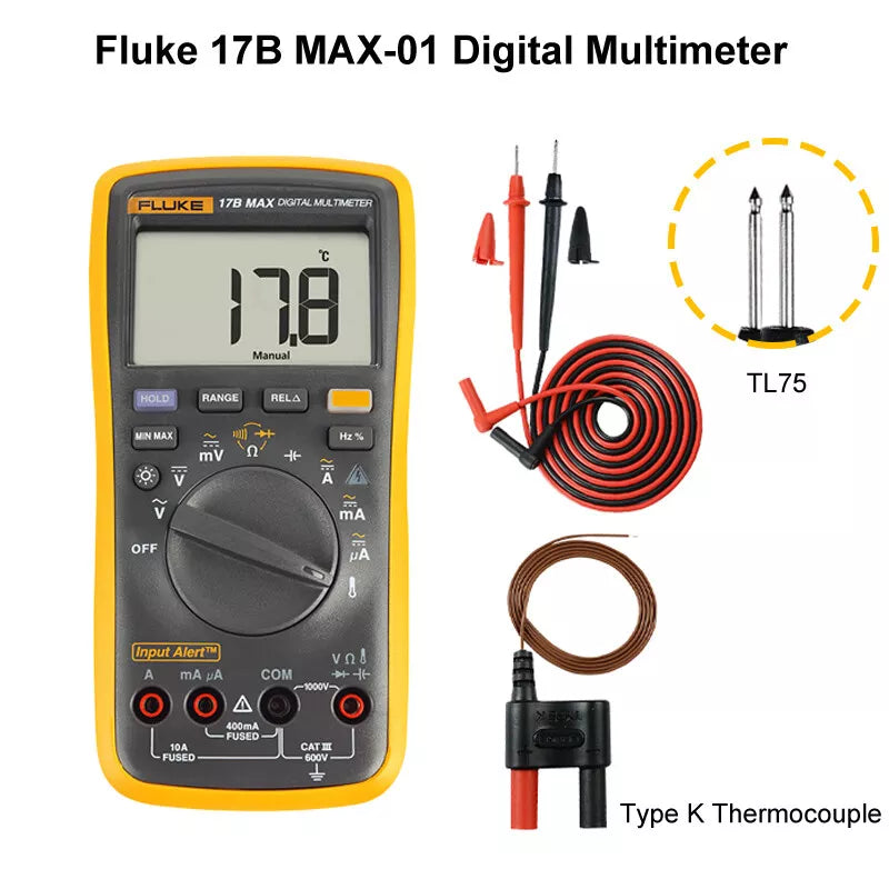 Fluke 17B MAX-01 with TL75 Probes and Type K Thermocouple