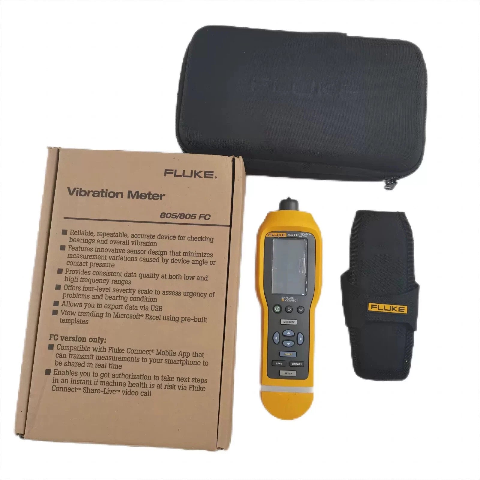 Fluke 805 FC vibration meter boxed kit contents