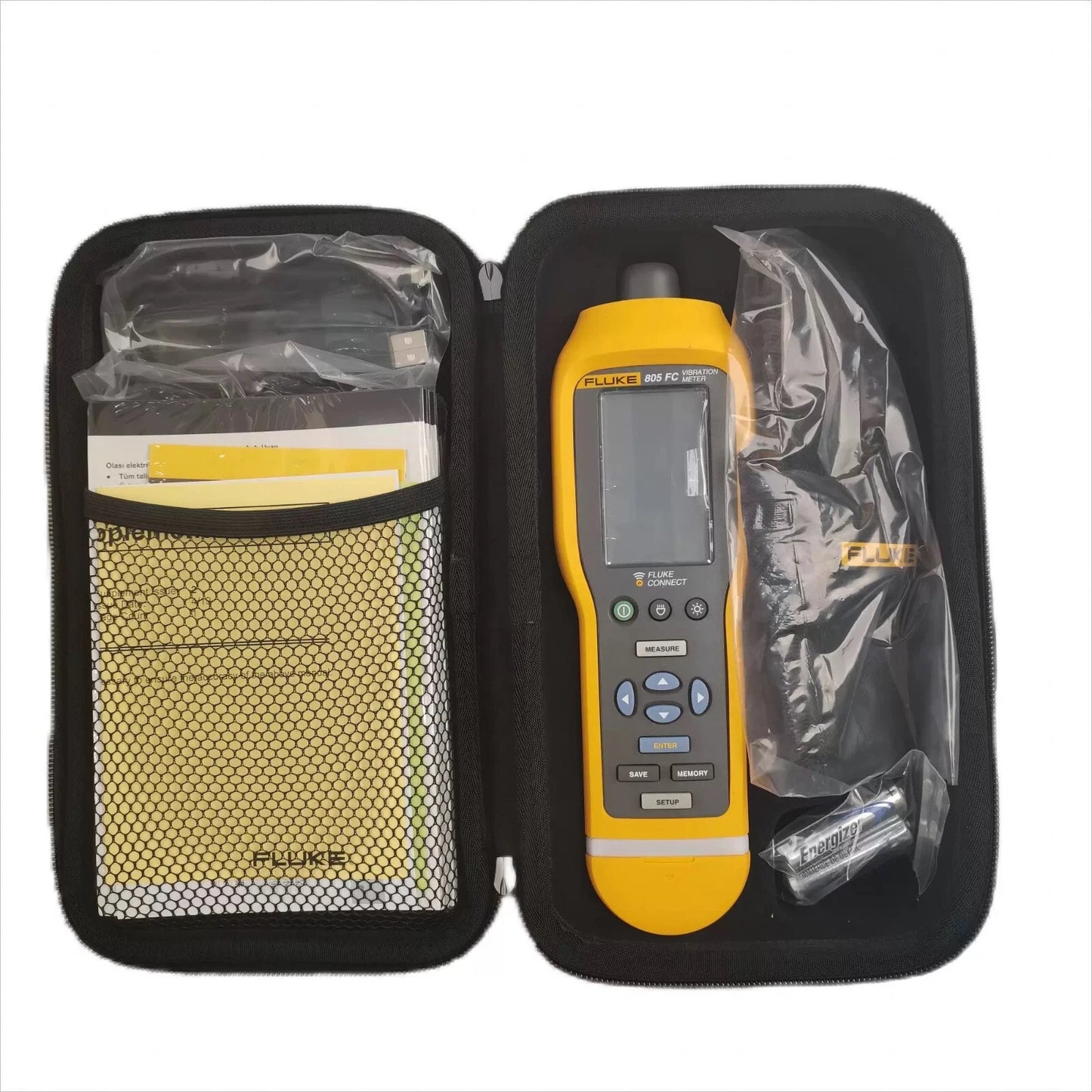Fluke 805 FC vibration meter in open carry case