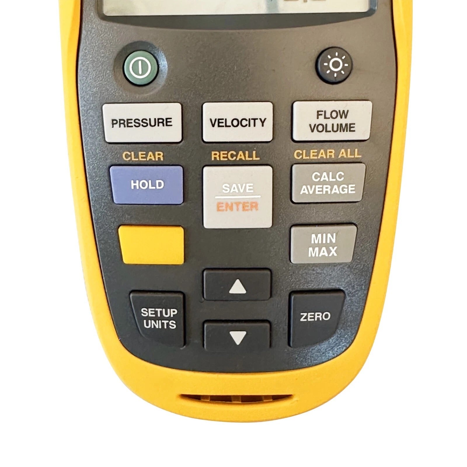 Fluke 922 airflow meter control buttons close-up
